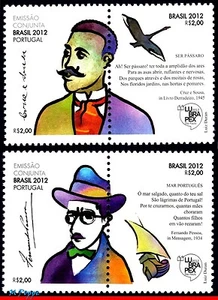 3225-26 BRAZIL 2012 JOINT ISSUE PORTUGAL, FERN.PESSOA CRUZ E SOUZA BIRD SHIP MNH - Picture 1 of 2