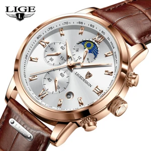 LIGE Reloj Hombre Reloj Hombre Fecha Cuarzo Impermeable Lujo Cuero Relojes - Imagen 1 de 8