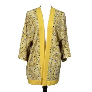 NWT Ann Taylor Black Label Yellow Paisley Kimono Top Womens M/L 601303 - Picture 1 of 11