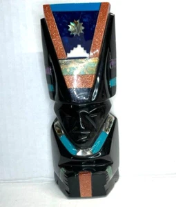 Aztec Statue Carved Onyx Mayan Inlaid semi Precious Stones and Abalone - Picture 1 of 6