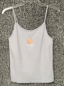 Levi's Women's Juniors' Size L Arctic Ice Blue Graphic Flower Tank Top - Picture 1 of 8