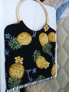 Pineapple Black Hawaiian Tote Purse Bag with Beads Sequins, Bead Fringe - Picture 1 of 10