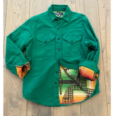Vtg Ralph Lauren Polo Green Flannel Patchwork Aztec Sportsman Western Shirt - Image 1 of 4