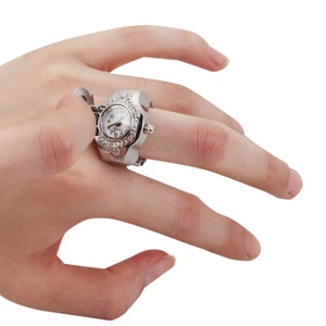 Finger Ring Watch Flip Up Cover Rose Women Finger Watch(White )(White ) HR6 - Picture 1 of 12