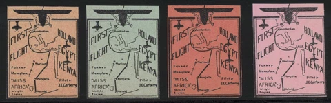 Kenya c.1929 4x "Miss Africa" First Flight Pioneer Aviation Label Cinderellas Cover