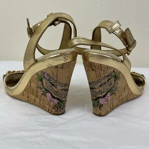Coach Ellette Y2K Graphic Wedge Sandal Size 6.5 Natural Gold McBling Baddie - Picture 1 of 9