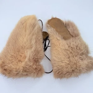 Vintage Alaska Mittens Adult Medium Runs Big Leather Palms Fur - Picture 1 of 6