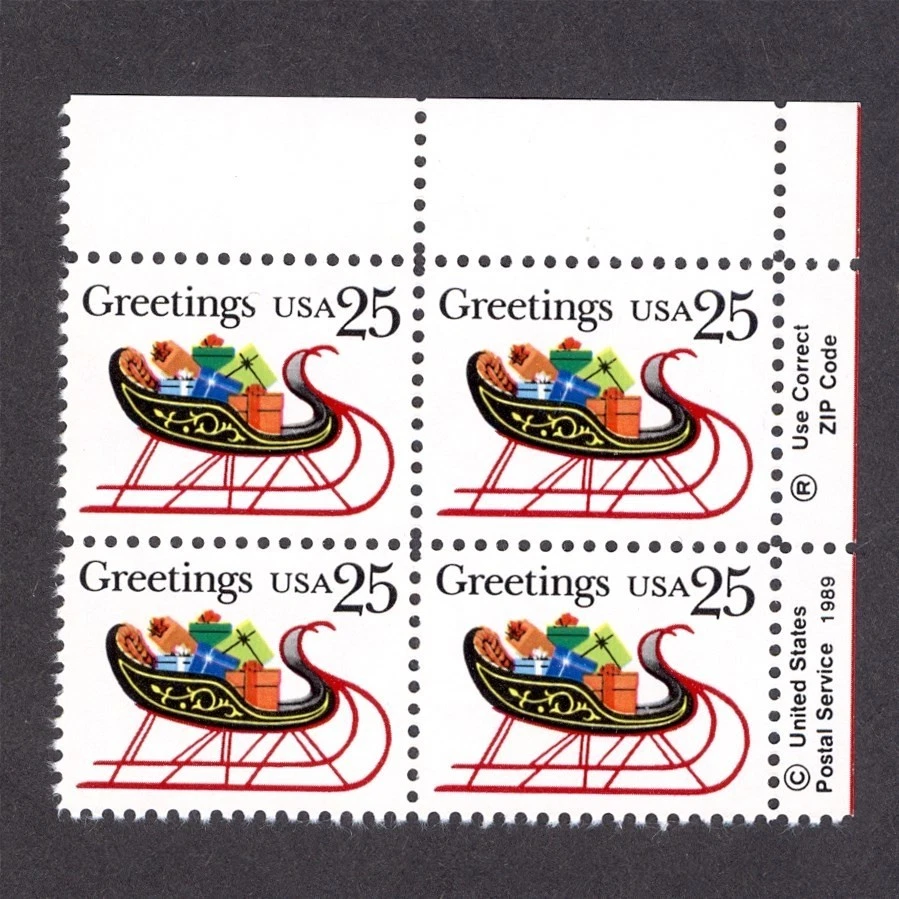 US Scott 2428 / Sleigh full of Presents / Block of 4 / Mint NH - Image 1 of 1