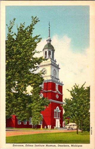Dearborn MI postcard EDISON INSTITUTE MUSEUM CLOCK TOWER ENTRANCE o/17 ...