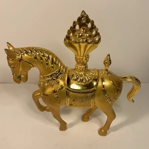 Statua cavallo del vento tibetano tono oro figura pesante 1,8 libbre - Foto 1 di 11