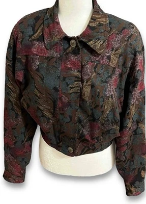Винтажная женская куртка-бомбер 80-х George Georgiou размер 12 100% шелк ретро дизайн - Изображение 1 из 4