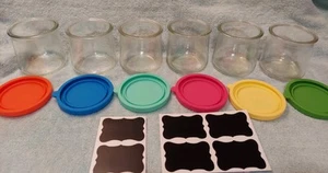 Six 5 oz Oui Yogurt Jars New Silicone Lids Labels~Chalk Pen Storage/Decor DIY - Picture 1 of 5