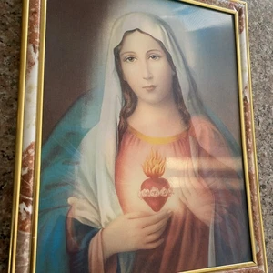 CATHOLIC HOLOGRAM OF MARY and JESUS 14 1/2 X 11 1/2" Framed - Picture 1 of 3