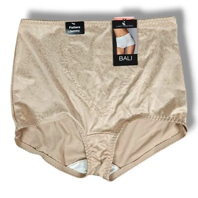Bali Light Control Satin Brief Underwear 3X Plus Size Beige Floral 8700 - Image 1 of 4