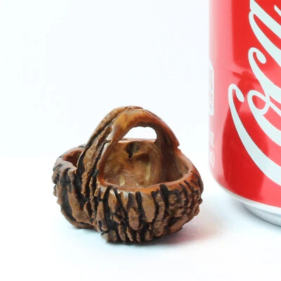 RARE Hand Carved Black Walnut Shell Basket - Wee Folk Art Wooden Nut Miniature - Image 1 of 4