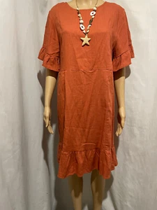 JEANS WEST SIZE 12 RUST RUFFLED SLEEVE LINEN BLEND DRESS - Picture 1 of 8