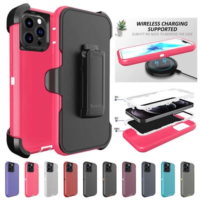 For iPhone 16 15 Pro Max 14 13 12 11 XS Shockproof Defender Case with Belt Clip - Image 1 of 4