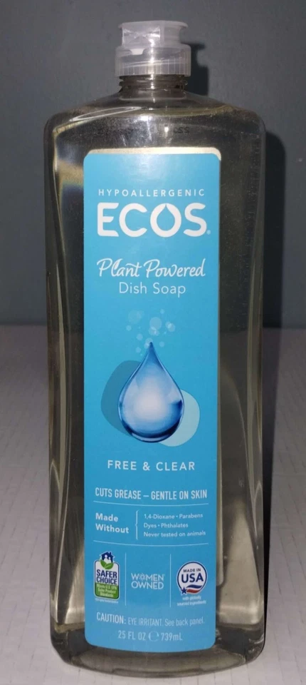 Ecos Plant Powered Dish Soap Free & Clear Hypoallergenic Cuts Grease 25 Ounce - Image 1 of 1