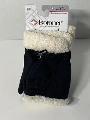 Isotoner Microsuede Flip Top Mittens - Black L/XL - Image 1 of 4