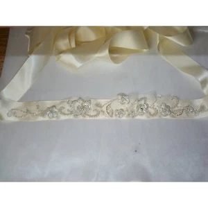beaded bridal dress belt sash, ivory beaded satin wedding prom formal dress belt - Picture 1 of 7