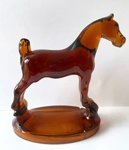 Heisey von Imperial Glass #5 AMBER SHOW HORSE HENGST AUF SCHRIFT Tierfigur RAR - Bild 1 von 12
