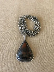 Navajo Arizona Sonnenuntergang versteinertes Holz Sterlingsilber 925 Anhänger Halskette 24 Zoll - Bild 1 von 14