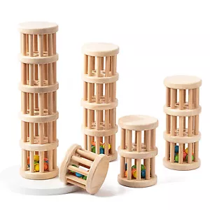 Beaded Raindrops Baby Infants Toddler Toy Wooden Shake & Rattle Rainmaker Toy - Picture 1 of 17