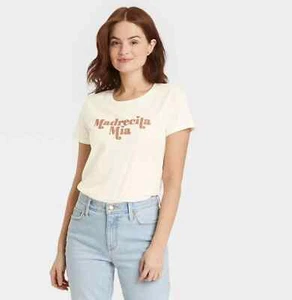 Women's Madrecita Mia Short Sleeve Graphic Cream Loose FIt T-Shirt, Size L - Picture 1 of 3