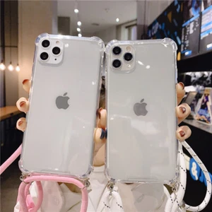 Shockproof Clear Soft Lanyard Case For iPhone 14 13 12 Pro Max 11 XS XR 8+ Cover - Picture 1 of 26