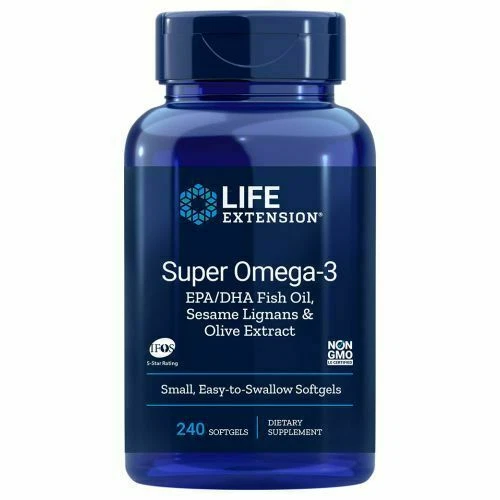 Life Extension Super Omega-3 Fish Oil Sesame Lignans and Olive Extract Dietary Supplement - 240 Softgels