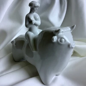 XL Antik Porzellan Nackte Brust Akt Kurvige Dame Figur Europa Reiten Stier Mädchen - Bild 1 von 11