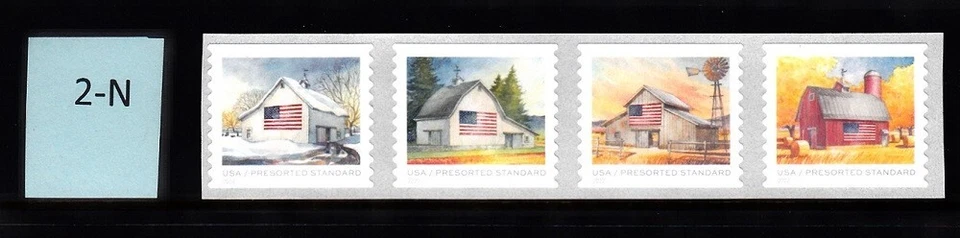 USA COIL NO# SC# 5684-5687 FLAG OVER BARN-PRESORTED 10c. MNH STRIP OF 4- LOT 2N - Image 1 of 1