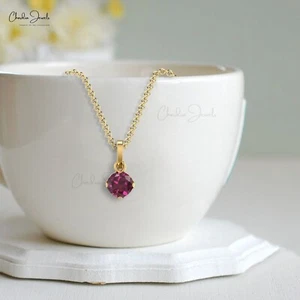 Solid 14k Gold Women's Round Cut Natural Rhodolite Garnet Gemstone Charm Pendant - Picture 1 of 22