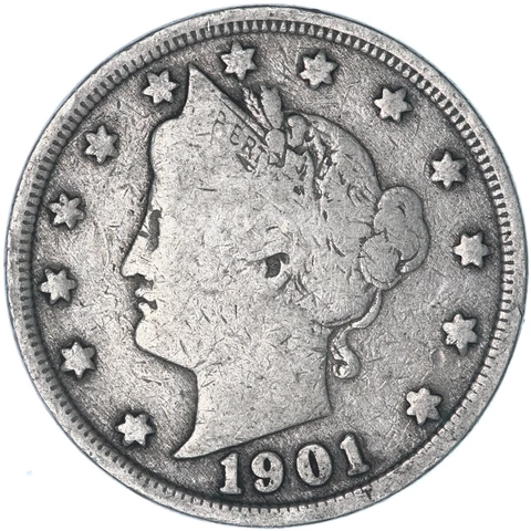 1901 (P) Liberty V Nickel Very Good VG Cover