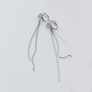 925 Sterlingsilber Ohrmanschette Band Schleife CZ Aufsteck lange Quaste Ohrringe T26-44 - Bild 1 von 4