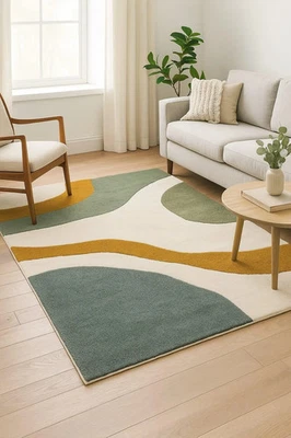 Hand Tufted Wool Rug green beige ( size 5X7 feet) "for living room rug" - Image 1 of 4