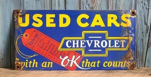 Vintage Chevrolet OK Used Cars Sales Porcelain Metal Sign Chevy - Picture 1 of 2