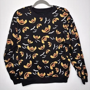 Disney Stitch Halloween Pumpkin Bats Youth M Black Long Sleeve Sweatshirt - Picture 1 of 8
