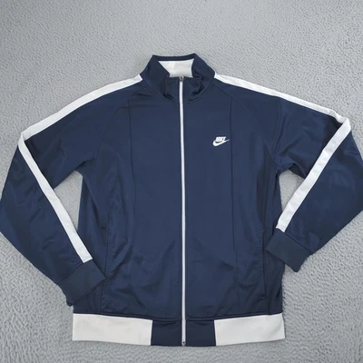 Chaqueta De Colección Nike Para Hombres XL Azul Marino Blanco Pista Cremallera Completa Swoosh Logo Atlética Y2K Años 2000 Foto 1 de 4