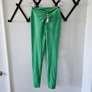 Pink Active Damen Leggings volle Länge Größe Medium grün hohe Taille gerafft neu mit Etikett - Bild 1 von 3