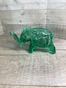 Flint green glass elephant Bowl Trinket Bowl Candy Dish Trunk Up - Picture 1 of 7