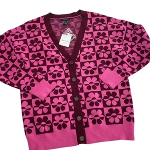 Forever 21 Sweater Womens Small Pink Azalea Merlot Cardigan Floral Button Retro - Picture 1 of 8
