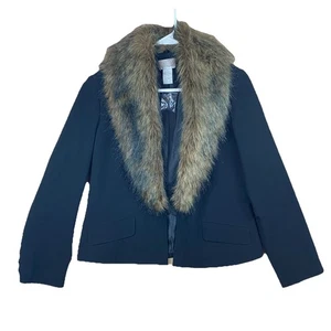 Spiegel Damen Blazer schwarz Größe 8 Kunstfellkragen Karrierejacke - Bild 1 von 5