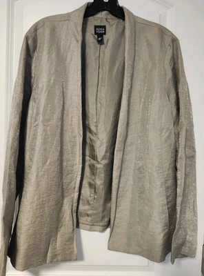 EILEEN FISHER NWOT. Jacket Blazer XL Linen/Nylon Sheen Open Front Taupe. - Image 1 of 4