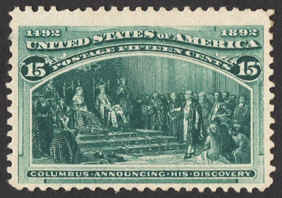 US # 238 *MINT NO GUM LH* { 15c ANNOUNCING DISCOVERY } BEAUTY COLUMBIAN OF 1893 - Image 1 of 4
