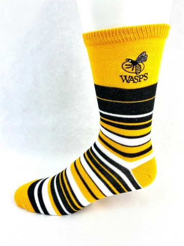 Wasps Football Club Rugby Gold Black & White Striped Crew Dress Socks Cover
