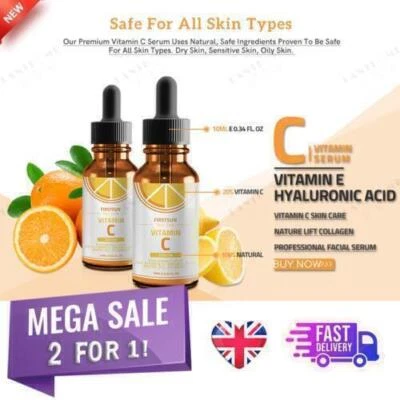 20ML ❤️ 2x10ml Vitamin C Serum Hyaluronic Acid Anti Ageing Wrinkle Face Care 🔥✅ - Image 1 of 4