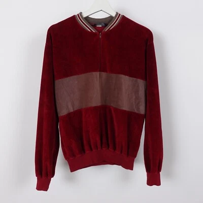 复古丝绒衬衫 Centura 条纹迪斯科 1/4 衬衫男式中号栗色美国 — 第 1/4 张图片