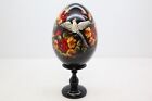 Huevo De Colección Madera Pintados a Mano - Negro Estampado Floral/Pájaro - Rusa