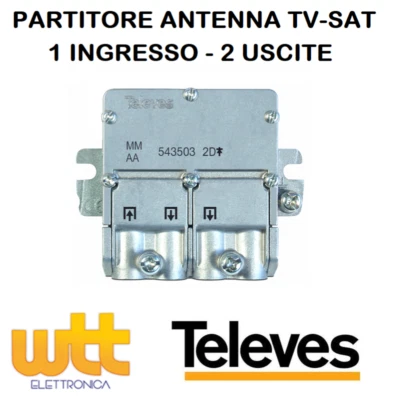 Partitore Divisore Splitter Antenna Tv Sat 1 INGRESSO 2 USCITE 543503 Televes - Immagine 1 di 2